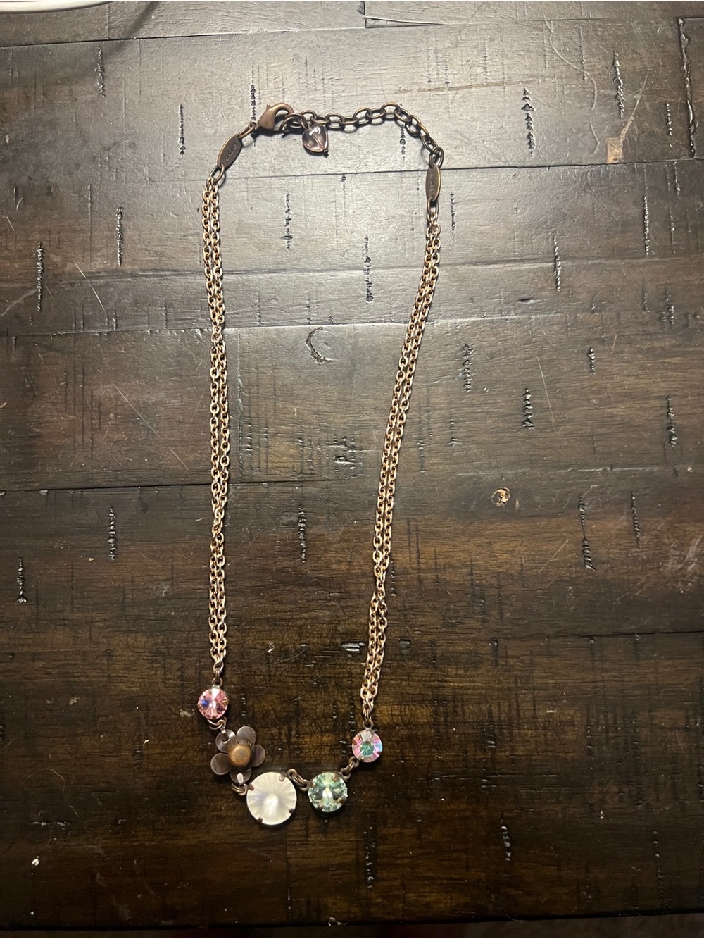 Sabika Rose Gold Floral Disc & Crystal Pendant Necklace